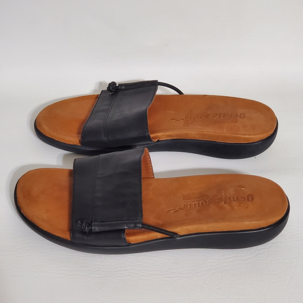 Gentle Souls Golum Kenneth Cole Black and Brown Leather Slide Sandals - Picture 3 of 9